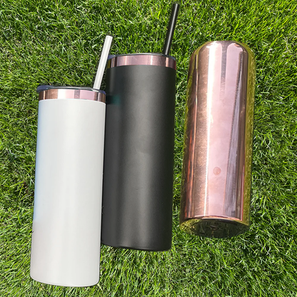 20oz Mirror Copper Underneath Powder Coated Stainless Steel Straight Skinny Tumblers For Laser Engraving-CNLCA