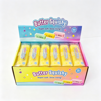 72 Pack Small Size 11cm Flour-filled TPR Yellow Butter Bar Squishy Ultra Soft Stress Relief Fidget Toy for Kids Adults with Gift Box-CNLCA