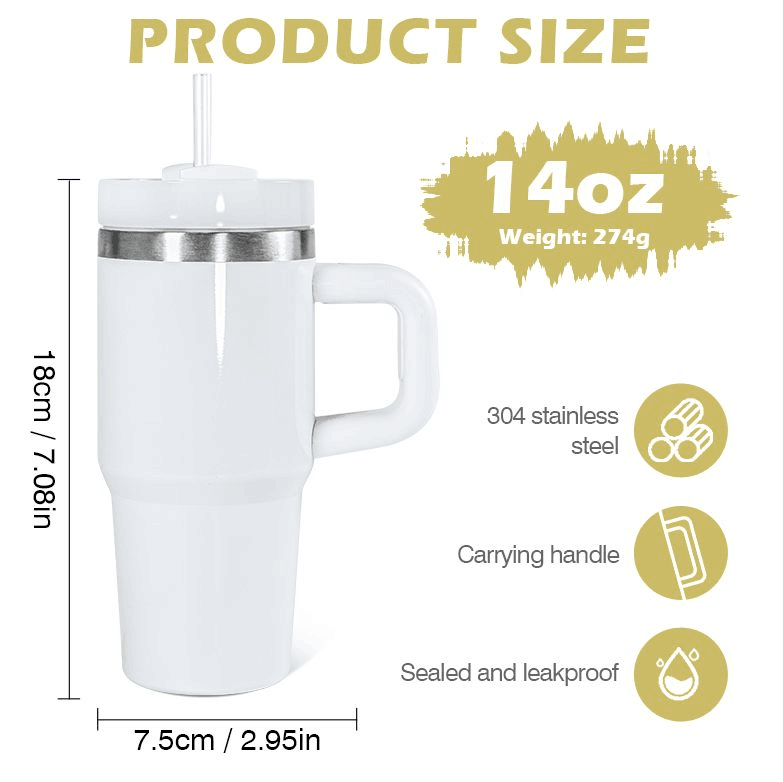 Cute 14oz Kids Baby White Blank Sublimation Tumbler With Handle-CNLCA