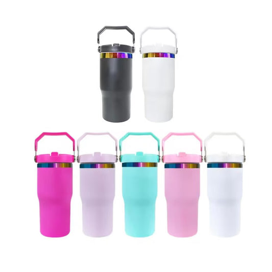 20oz Flip Straw Rainbow Plated Underneath Powder Coated Macaron Color Stainless Steel Tumbler-CNLCA