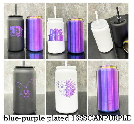 16oz Sublimation /Gold Plated Underneath Powder Coated Colored Stainless Steel Metal Can tumbler-CNLCA