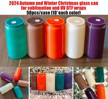 16oz Solid Colored Blank Sublimation Beer Glass Cans For Autumn and Winter-CNLCA