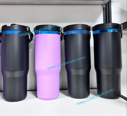 Custom 30oz Black Lid Blue Underneath Powder Coated Flip Straw Tumblers For Laser Engraving -CNLCA