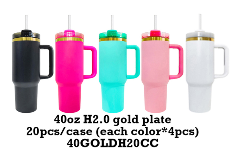 40oz H2.0 Stanley Style Gold Plating Plated Quencher Tumbler For Laser Engraving -CNLCA