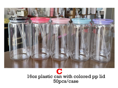 Version 2-16oz Can Shaped New Color Clear Plastic Can Cup With Colorful Lid-CNLCA