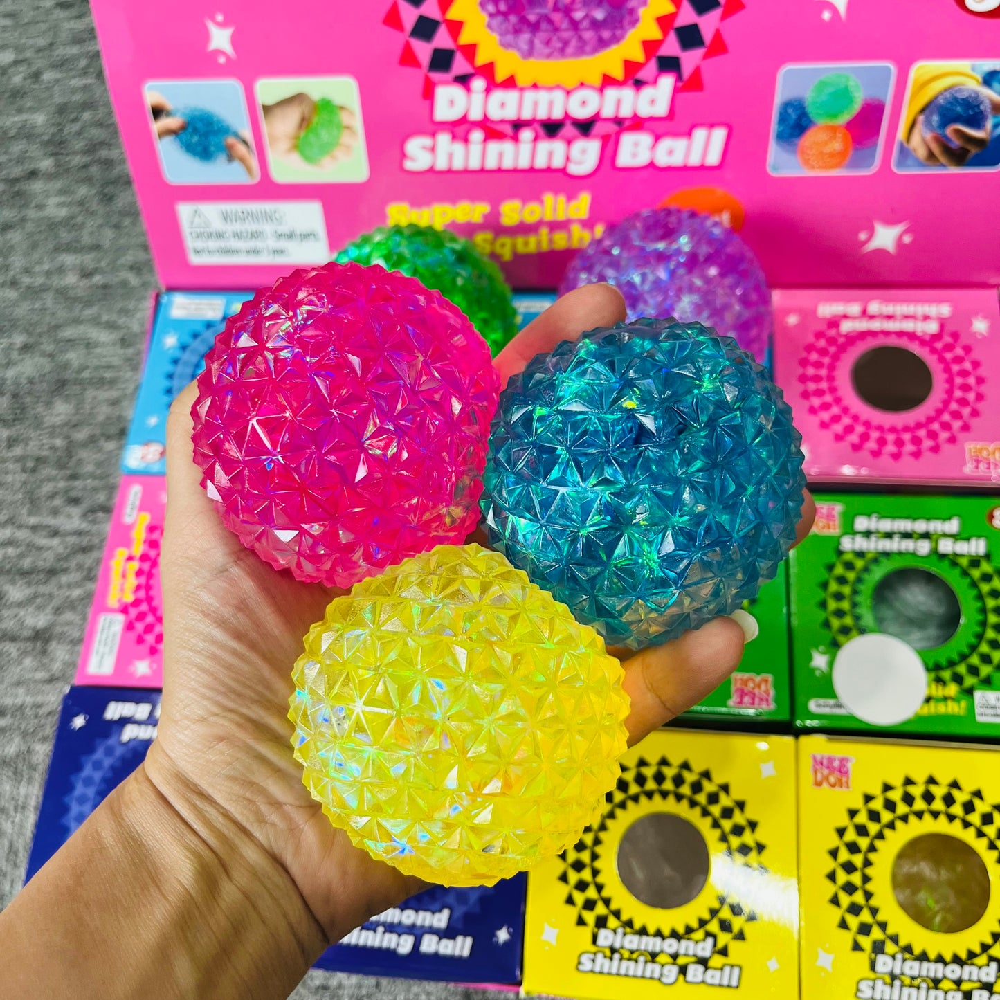 72Pack NeeDoh Style Diamond Squishy Stress Ball Iridescent Glitter Diamond Fidget Ball Squeeze Toy-CNLCA