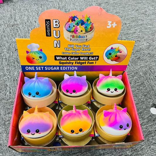 Gradient Color Unicorn Steamed Bun Squishy Soft Slow Rebound Kawaii Bao Squeeze Toy Tactile Sensory Fidget Toy for Autism ADHD Kids Calming Gift-CNLCA