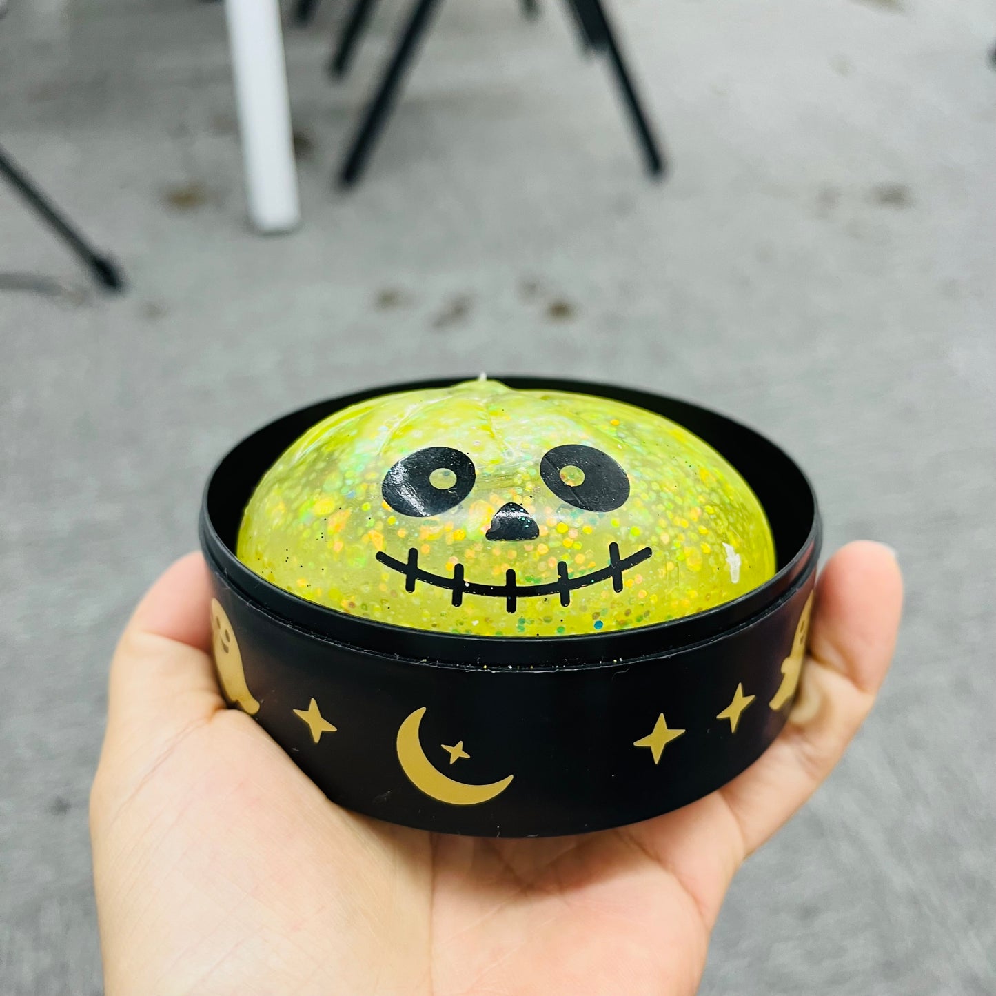 Halloween Glitter Spooky Squishy Glow In The Dark Maltose Filled Slow Rising Glitter Dumpling Squishy Jack-o'-lantern Ghost Skull Bloodshot Single Eyeball Squeeze Toy with Steamer Basket-CNLCA