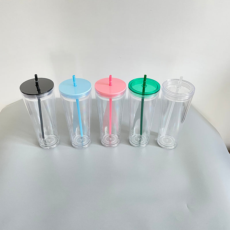 Plastic Lid and Straw for 24oz Double Wall Snow Globe Plastic Cup Tumbler-CNLCA