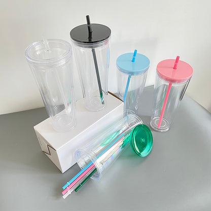 24oz Muti Color Double Wall Snow Globe Plastic Cup Tumbler with Pre-drilled Hole and Plug-CNLCA