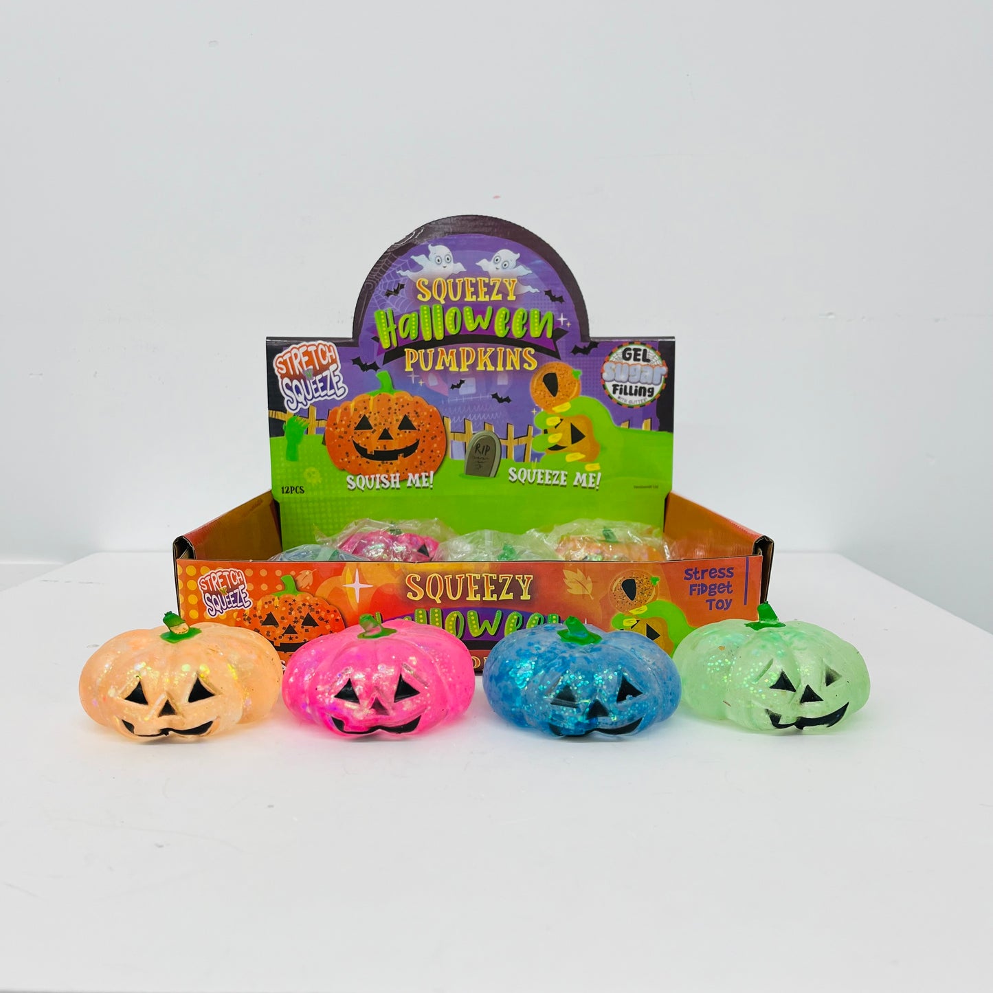 Halloween Glitter Sparkling Pumpkin Maltose Filled Squishy Toys Stress Relief Sensory Fidget Toy-CNLCA