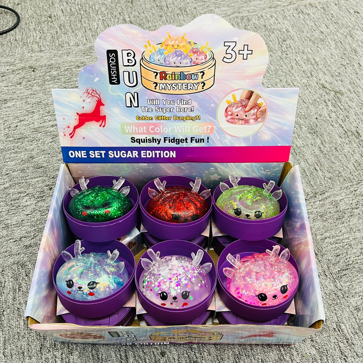 Xmas Glitter Christmas Reindeer Antler Bao Bun Dumpling Squishy Maltose Filled Slow Rising Fidget Stress Relief Toy-CNLCA