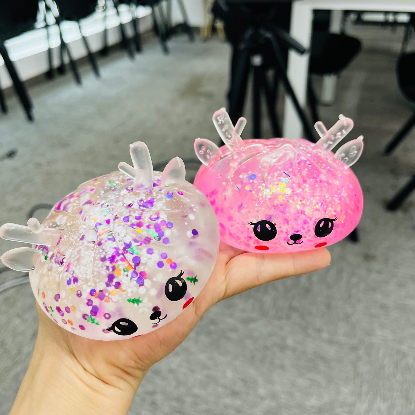 Xmas Glitter Christmas Reindeer Antler Bao Bun Dumpling Squishy Maltose Filled Slow Rising Fidget Stress Relief Toy-CNLCA