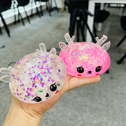 Xmas Glitter Christmas Reindeer Antler Bao Bun Dumpling Squishy Maltose Filled Slow Rising Fidget Stress Relief Toy-CNLCA