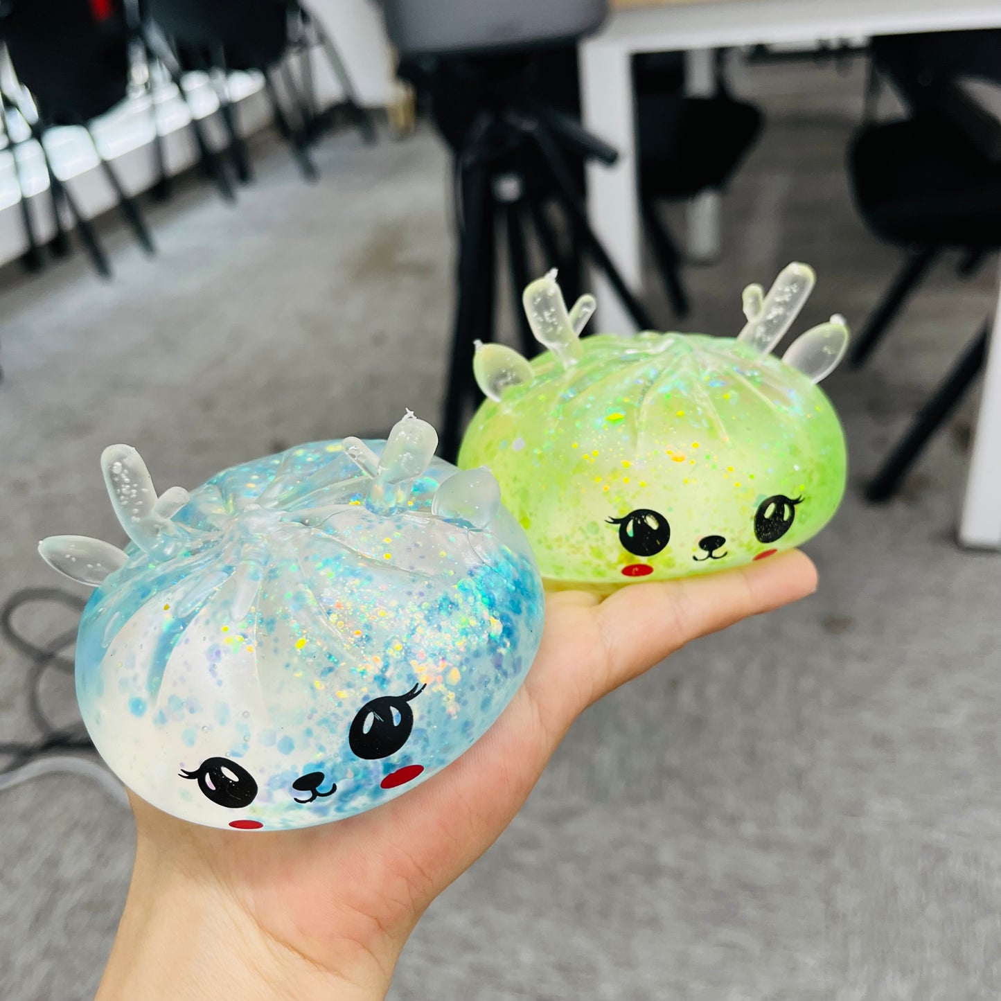 Xmas Glitter Christmas Reindeer Antler Bao Bun Dumpling Squishy Maltose Filled Slow Rising Fidget Stress Relief Toy-CNLCA
