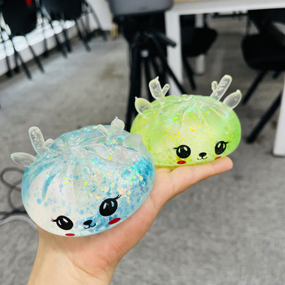 Xmas Glitter Christmas Reindeer Antler Bao Bun Dumpling Squishy Maltose Filled Slow Rising Fidget Stress Relief Toy-CNLCA