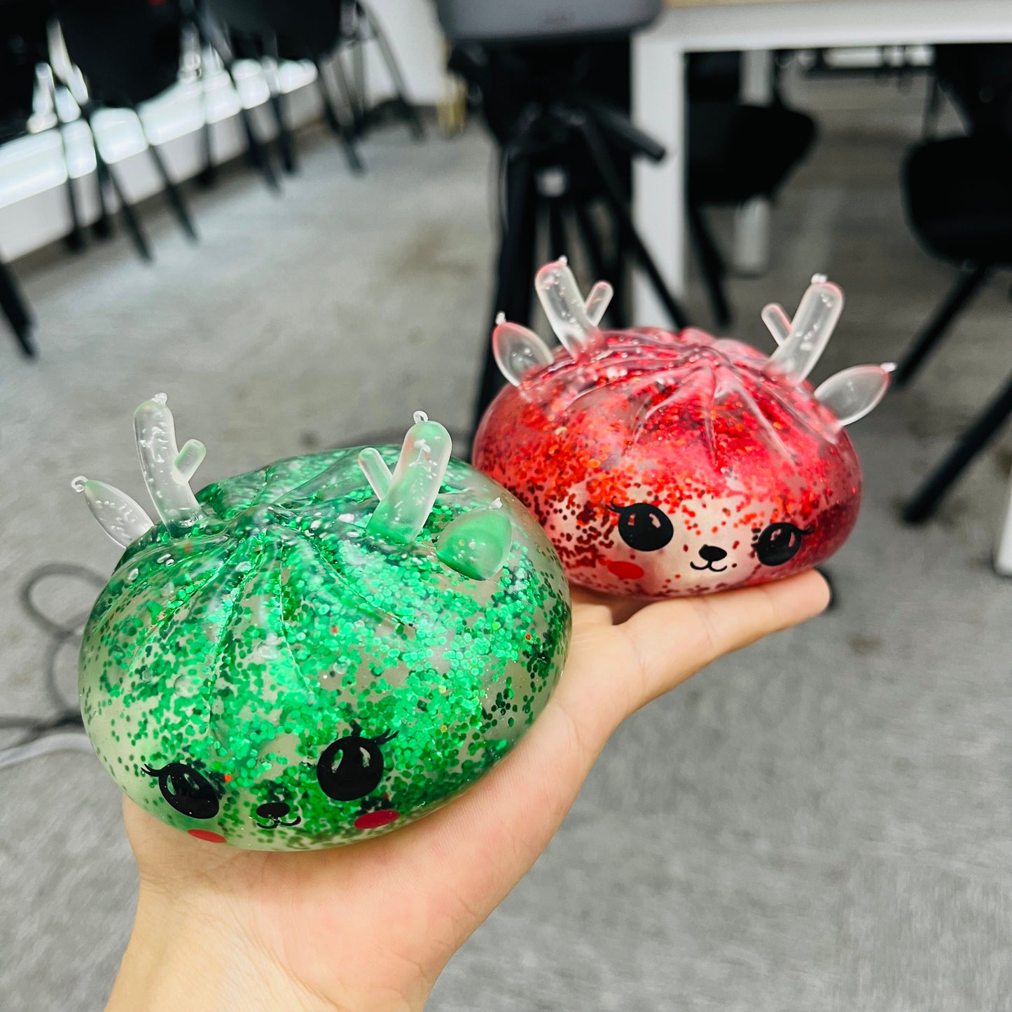 Xmas Glitter Christmas Reindeer Antler Bao Bun Dumpling Squishy Maltose Filled Slow Rising Fidget Stress Relief Toy-CNLCA