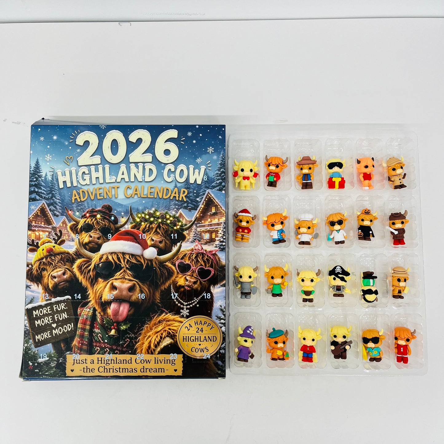 25Pack 2026 Highland Cow Christmas Advent Calendar 24 Days Countdown 3D Mini Figurines Blind Box Toy-CNLCA