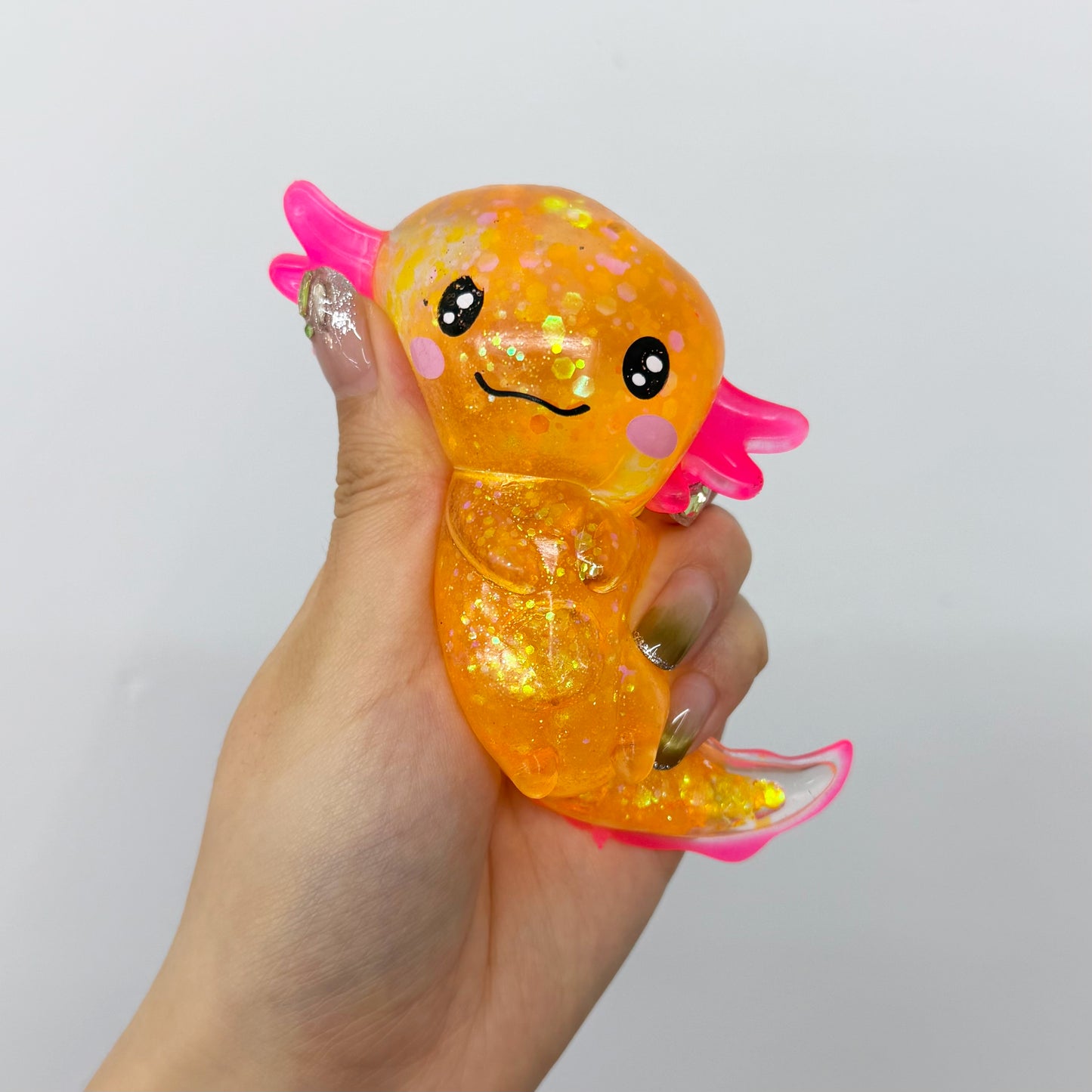 Cute Glitter Axolotl Squishy Slow Rising Maltose Stress Relief Squeeze Toys Malt Sugar Axolotl Fidget Toy for Kids Adults-CNLCA
