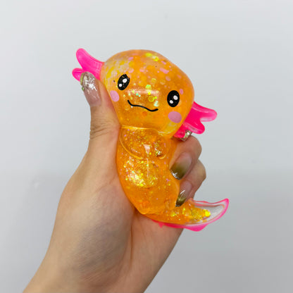 Cute Glitter Axolotl Squishy Slow Rising Maltose Stress Relief Squeeze Toys Malt Sugar Axolotl Fidget Toy for Kids Adults-CNLCA