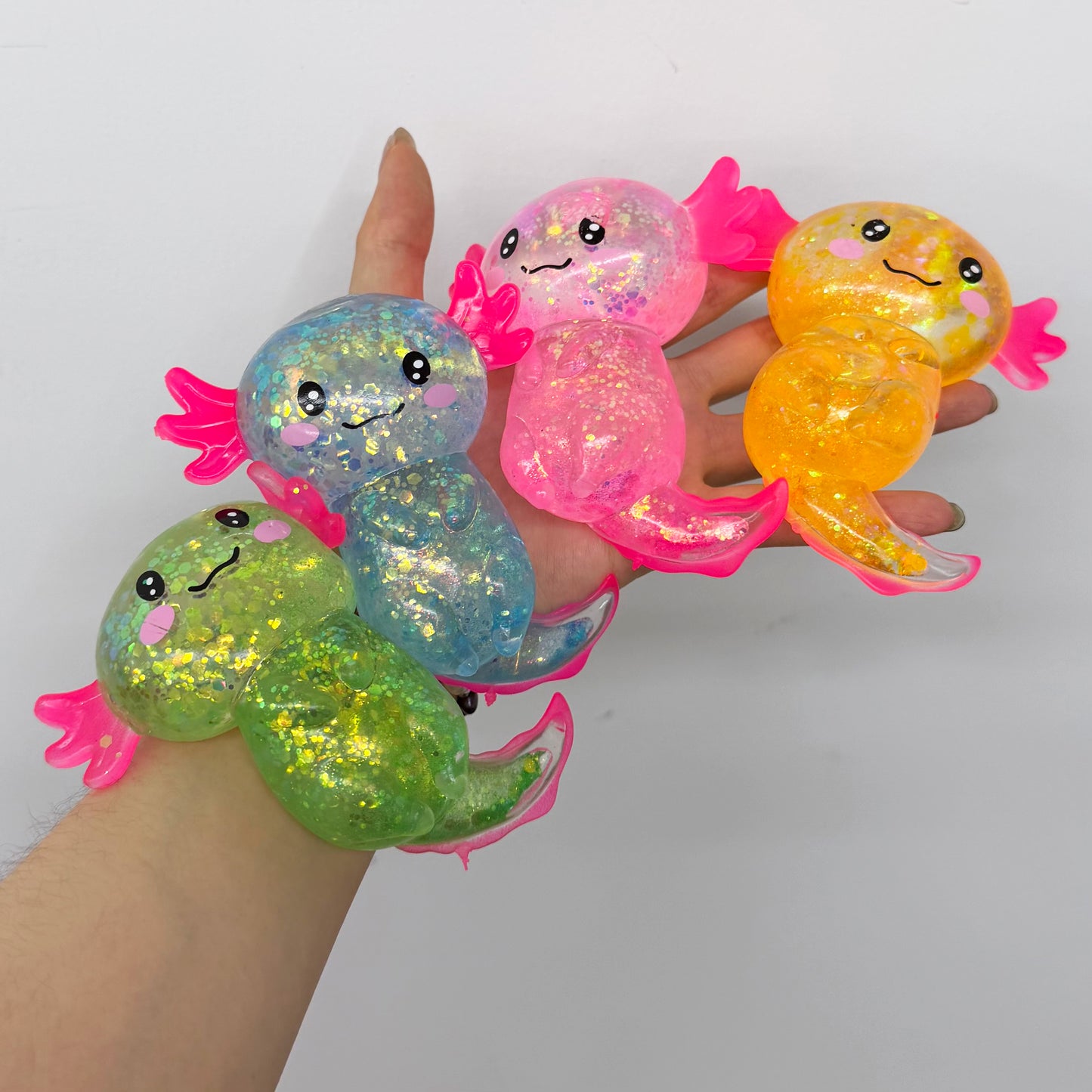 Cute Glitter Axolotl Squishy Slow Rising Maltose Stress Relief Squeeze Toys Malt Sugar Axolotl Fidget Toy for Kids Adults-CNLCA
