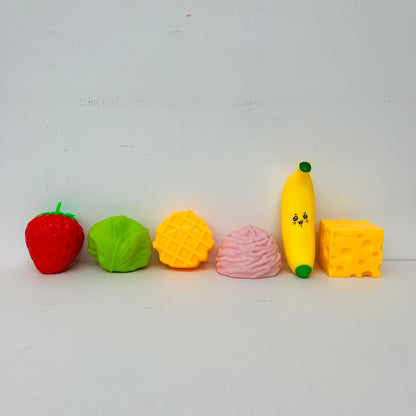 48Pcs 6 In 1 Crunchy Food Shape Squishy Toy Set Strawberry Cabbage Waffle Cheese Banana ASMR Crinkle Sound Squishies Fidget Toys-CNLCA