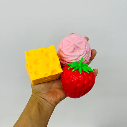 48Pcs 6 In 1 Crunchy Food Shape Squishy Toy Set Strawberry Cabbage Waffle Cheese Banana ASMR Crinkle Sound Squishies Fidget Toys-CNLCA