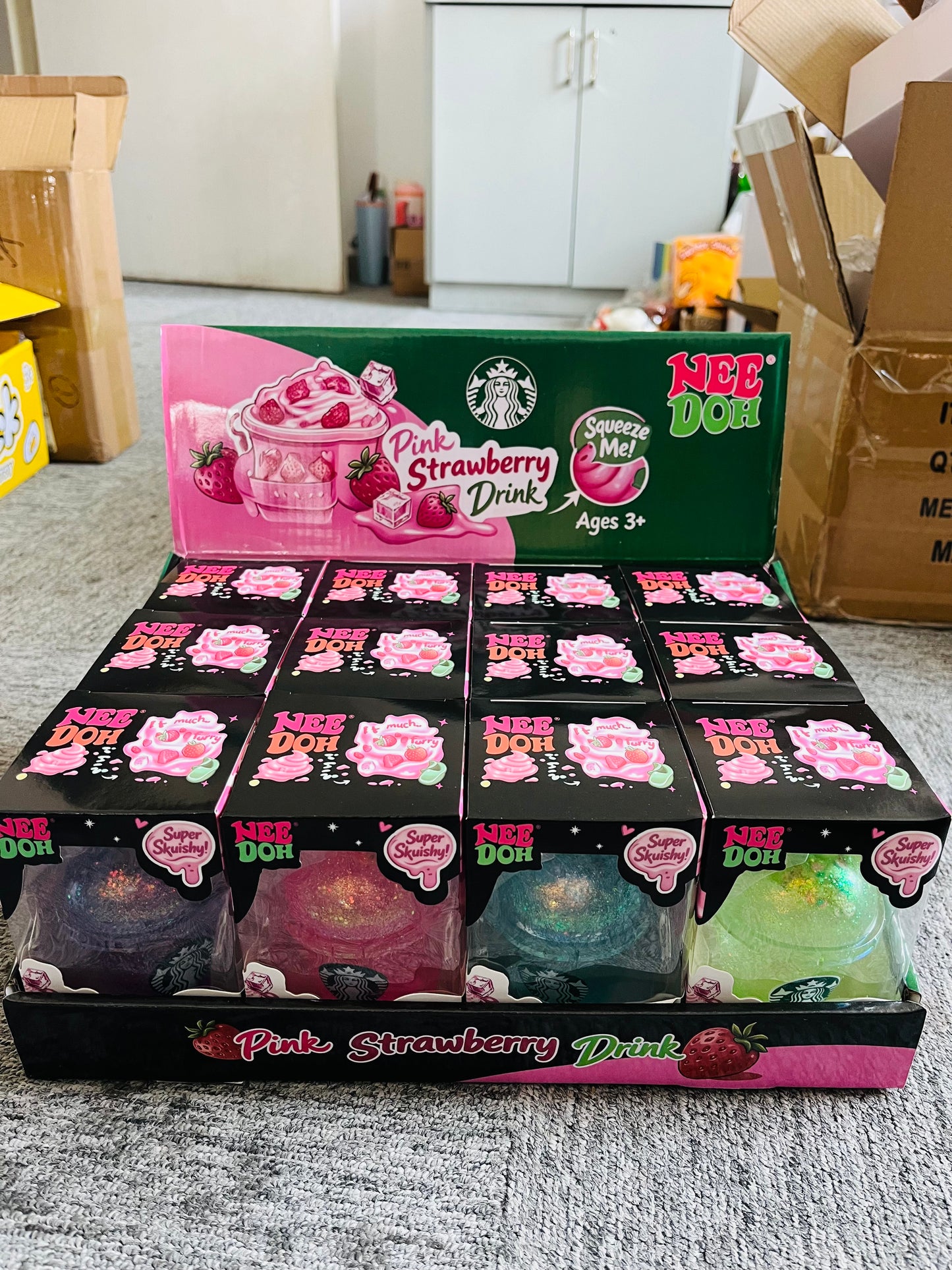 NeeDoh Starbucks Style Co-branded Glitter Sparkle Coffee Cup Shape Squishy Toy Maltose Mini Milk Tea Boba Cup Squeeze Fidget Sensory Toy for Kids Adults-CNLCA