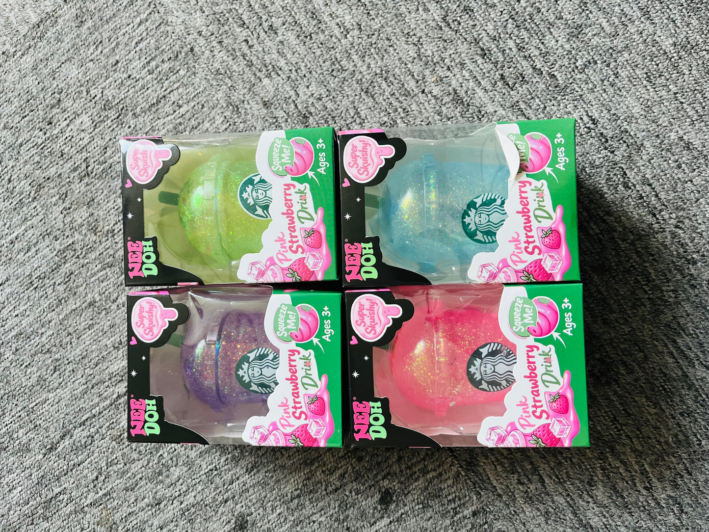 NeeDoh Starbucks Style Co-branded Glitter Sparkle Coffee Cup Shape Squishy Toy Maltose Mini Milk Tea Boba Cup Squeeze Fidget Sensory Toy for Kids Adults-CNLCA