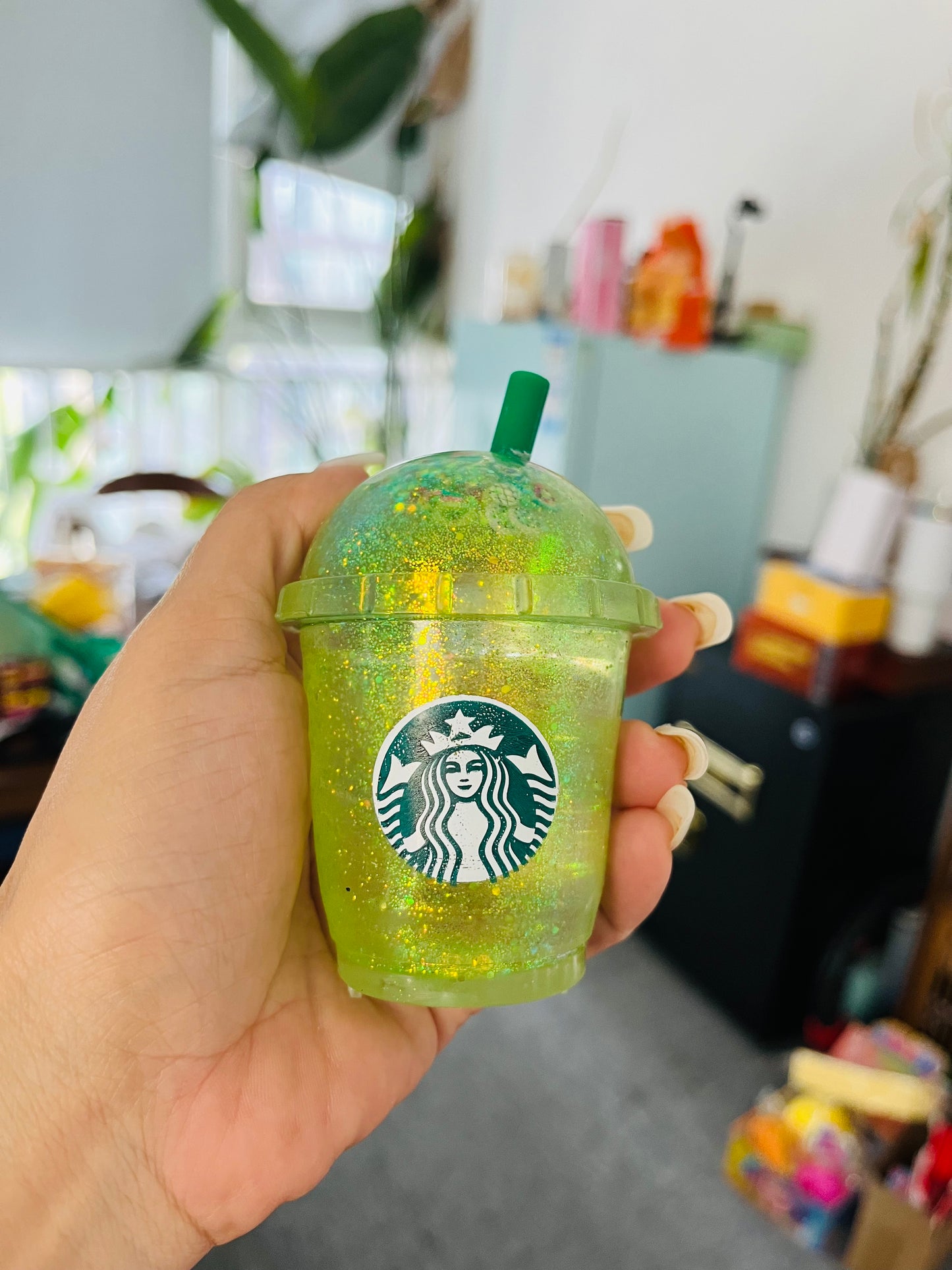 NeeDoh Starbucks Style Co-branded Glitter Sparkle Coffee Cup Shape Squishy Toy Maltose Mini Milk Tea Boba Cup Squeeze Fidget Sensory Toy for Kids Adults-CNLCA
