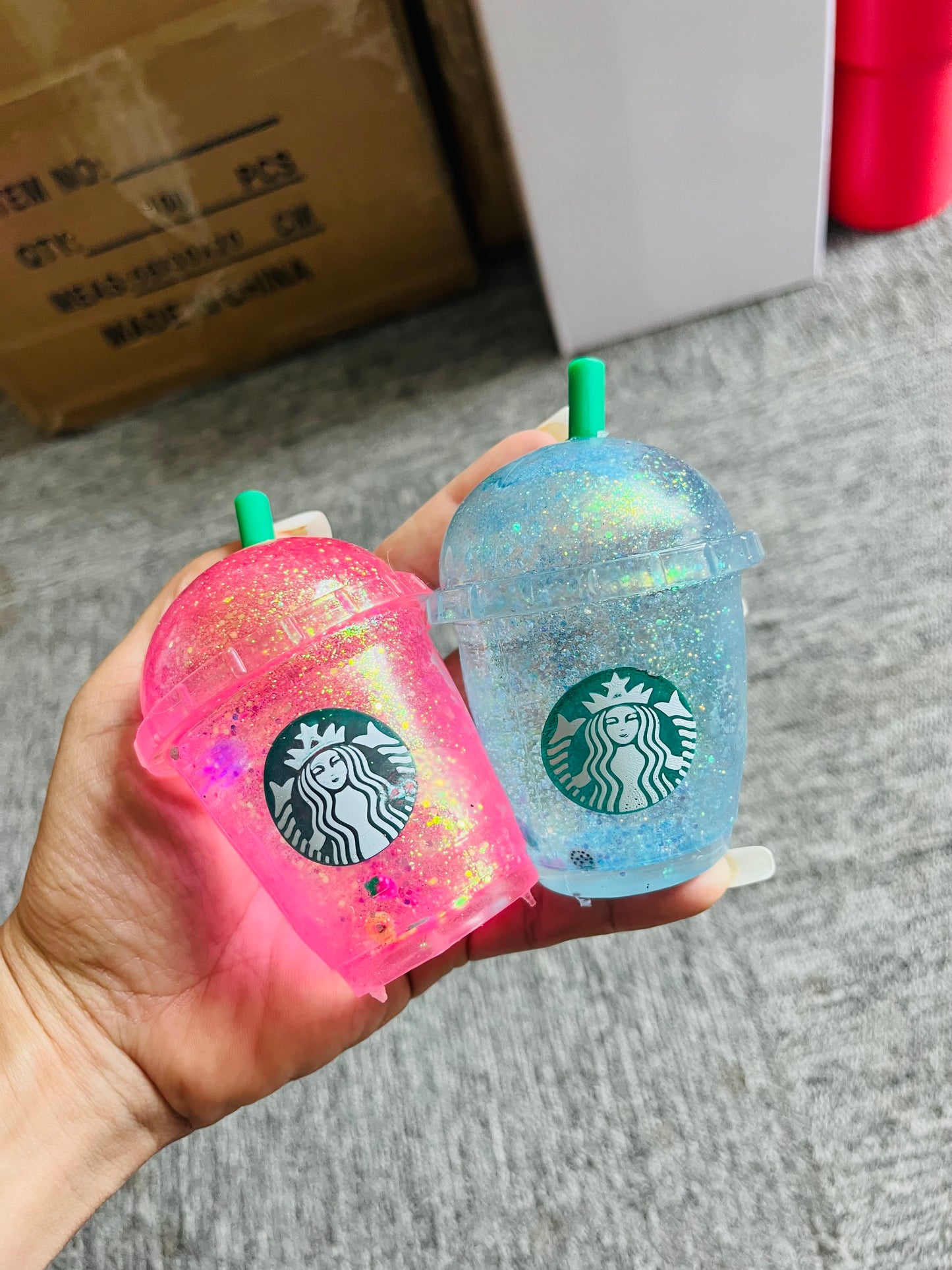 NeeDoh Starbucks Style Co-branded Glitter Sparkle Coffee Cup Shape Squishy Toy Maltose Mini Milk Tea Boba Cup Squeeze Fidget Sensory Toy for Kids Adults-CNLCA
