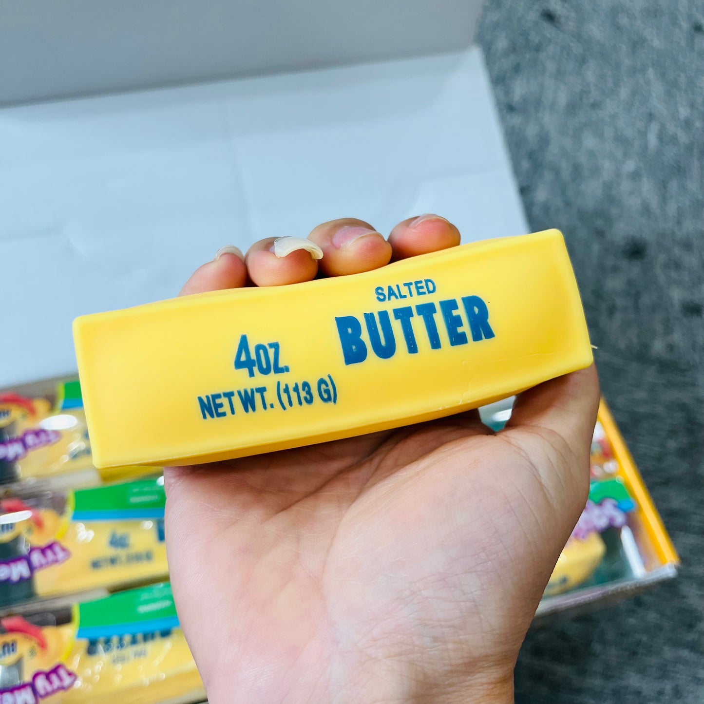 72 Pack Small Size 11cm Flour-filled TPR Yellow Butter Bar Squishy Ultra Soft Stress Relief Fidget Toy for Kids Adults with Gift Box-CNLCA