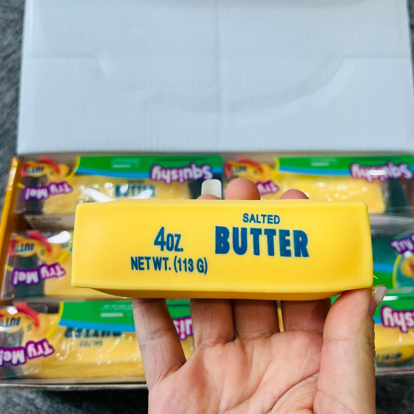 72 Pack Small Size 11cm Flour-filled TPR Yellow Butter Bar Squishy Ultra Soft Stress Relief Fidget Toy for Kids Adults with Gift Box-CNLCA