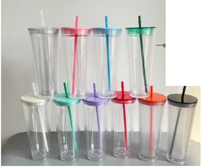 Plastic Lid and Straw for 16oz 24oz Double Wall Snow Globe Tapered Plastic Cup Tumbler-CNLCA