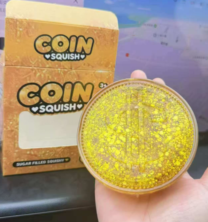 Glitter Gold Coin Squishy Squeeze Toy Stress Relief Fidget Toy-CNLCA
