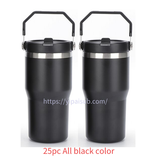 20oz Black Color Powder Coated Kids Flip Straw Tumbler Water Bottle-CNLCA