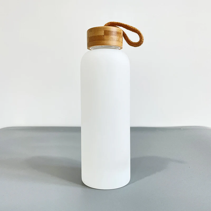 20oz Sublimation White Color Glass Water Bottle With Bamboo Lid -CNLCA