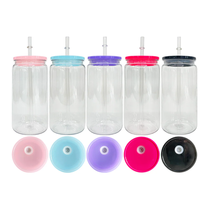 Version 2-16oz Can Shaped New Color Clear Plastic Can Cup With Colorful Lid-CNLCA