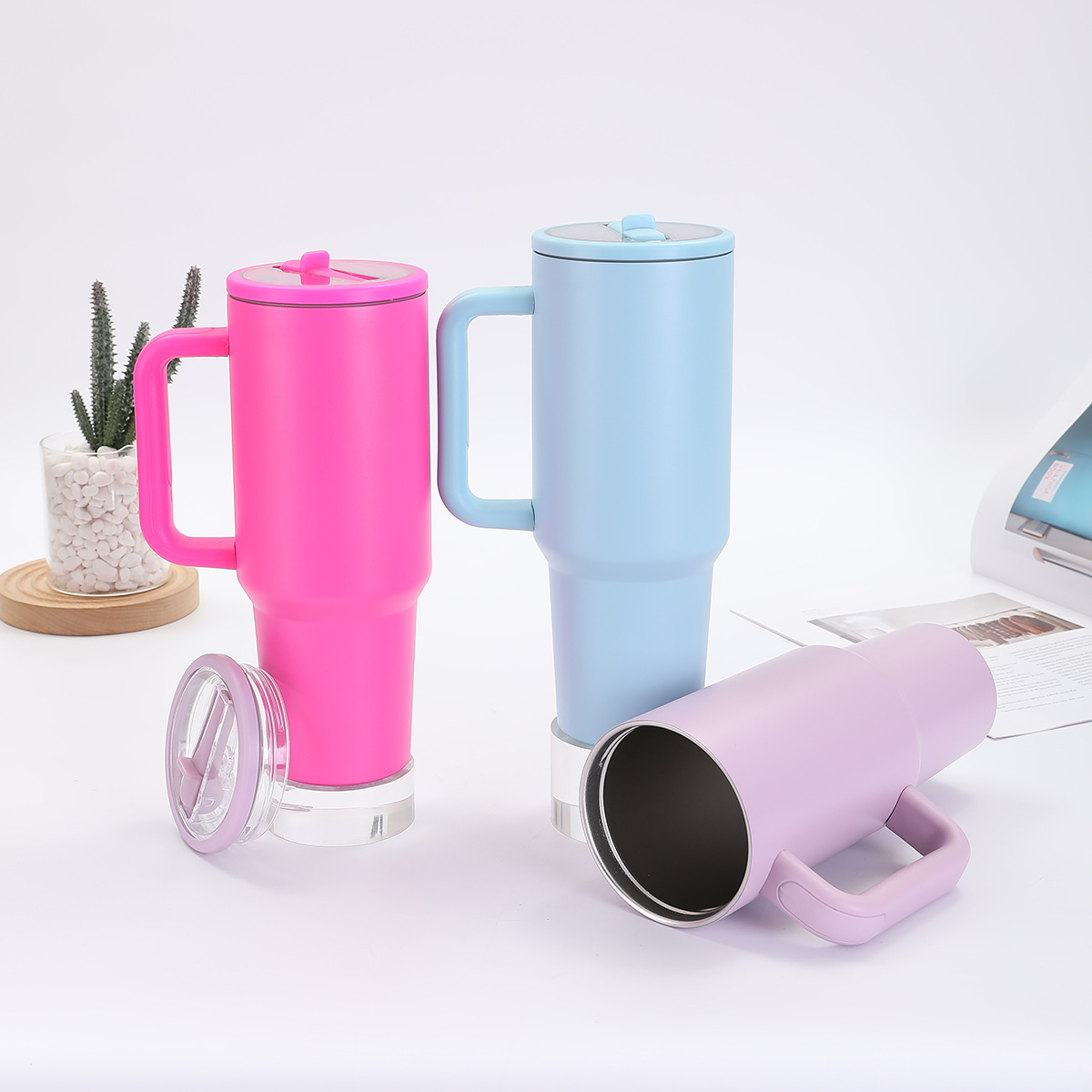 30oz 40oz Powder Coated Stainless Steel Flip Straw Lid Tumbler-CNLCA