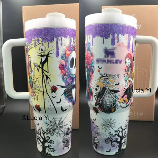 40oz Glow in the Dark Halloween Design Stainess Steel Stanley Style Quencher Tumbler-CNLCA