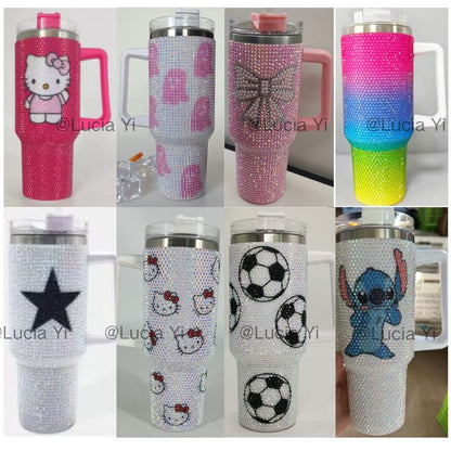 40oz Football/ Bow/Ombre Gradient Color Rhinestone Bling Quencher Tumbler-CNLCA