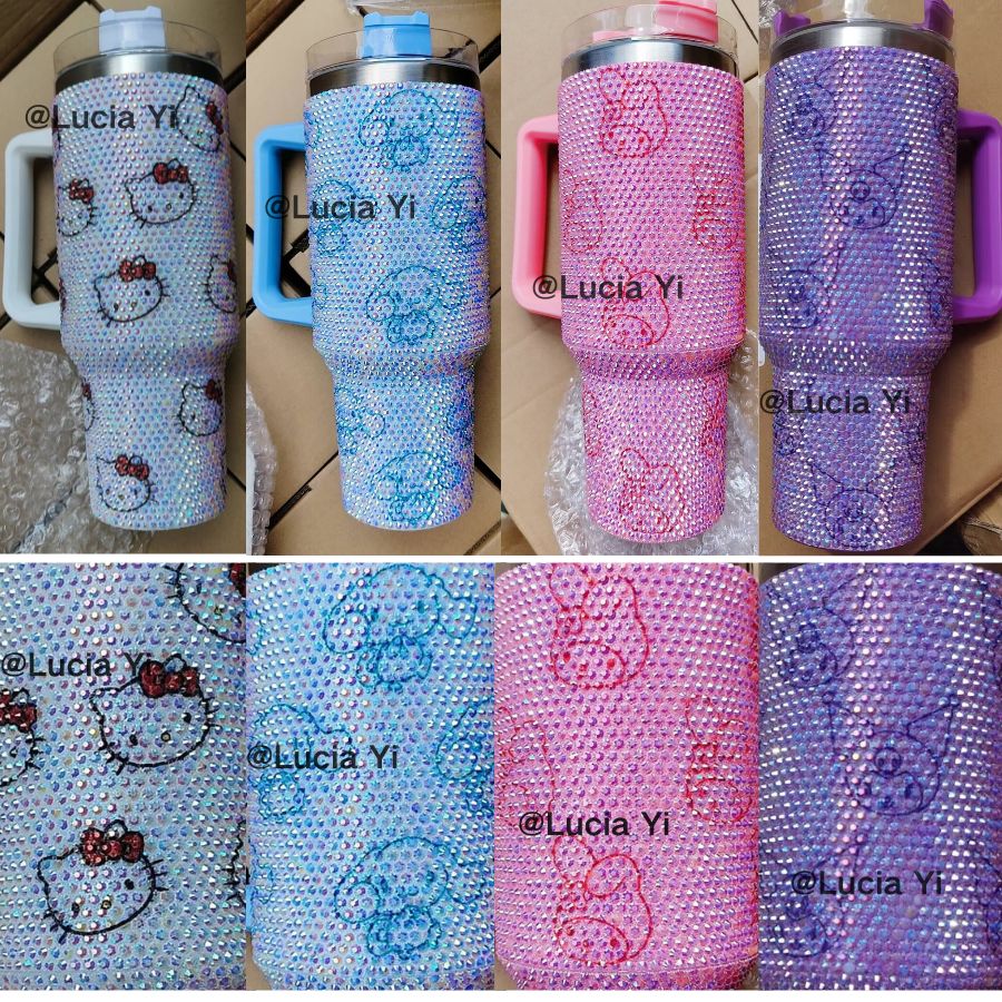 40oz Hello Kitty Cat /Kuromi /Melody/Cinnamoroll Rhinestone Bling Quencher Tumbler-CNLCA