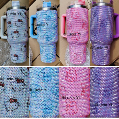 40oz Hello Kitty Cat /Kuromi /Melody/Cinnamoroll Rhinestone Bling Quencher Tumbler-CNLCA