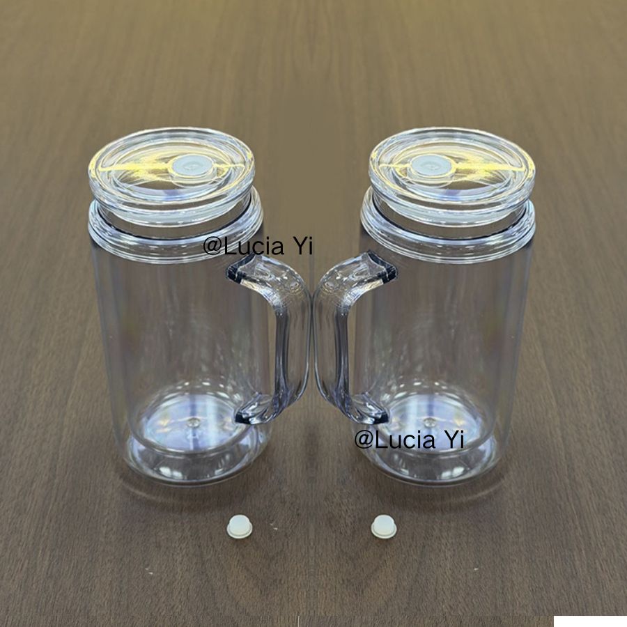 12oz Inner 16oz Outer Double Wall Snow Globe Plastic Acrylic Cup Tumbler with Handle Pre Drilled Hole and Plug-CNLCA