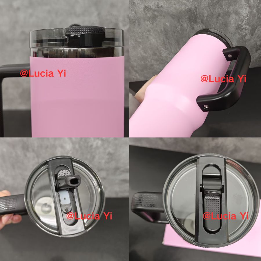 40oz H2.0 No Spill Leak Proof Lids Black Plated Underneath Messi Pink Colored Quencher Tumblers-CNLCA）