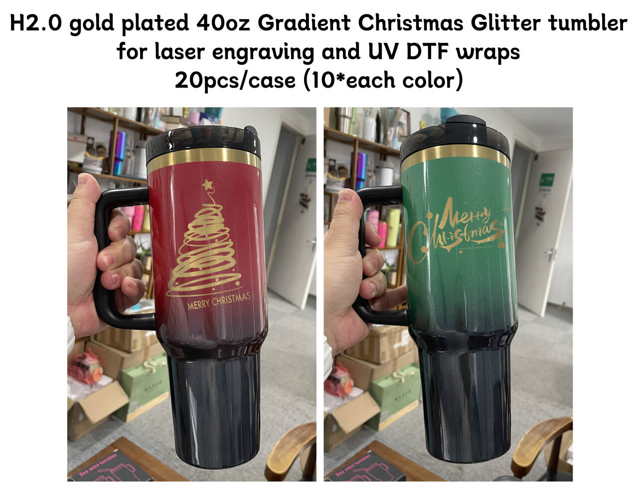 40oz Gold Plated Sparkly Elphaba Colors H2.0 Quencher Tumblers For Laser Engraving-CNLCA