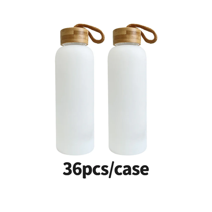 20oz Sublimation White Color Glass Water Bottle With Bamboo Lid -CNLCA