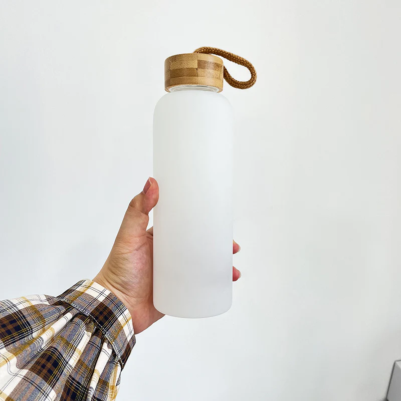 20oz Sublimation White Color Glass Water Bottle With Bamboo Lid -CNLCA