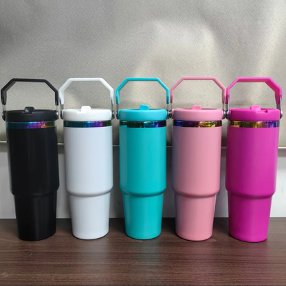 30oz Rainbow Plated Flip Straw Tumbler Water Bottle For Laser Engraving-CNLCA