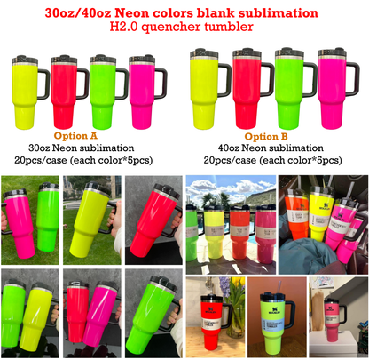 30oz 40oz H2.0 Neon Colors Blank Sublimation Silver Underneath Quencher Tumbler-CNLCA